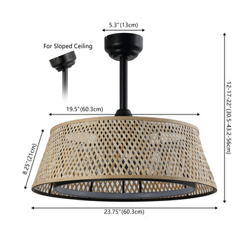 Cressida 23.75" Traditional Bohemian 6-Speed Metal/Bamboo Mobile-App/Remote-Controlled Height-Adjustable Dimmable Caged Integrated LED Ceiling Fan - JONATHAN Y